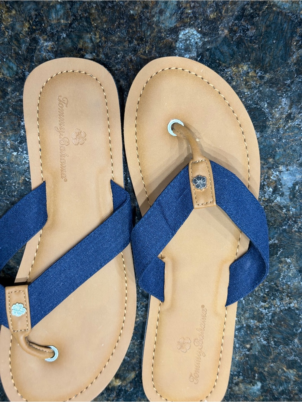 Tommy Bahama Navy and Tan Kids' Cross-Strap Flip Flops